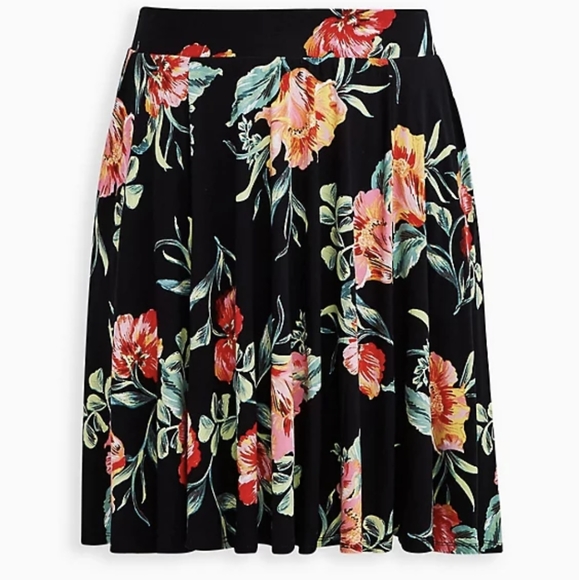 NWT - Black Floral Jersey Circle Mini Skirt - Picture 2 of 5